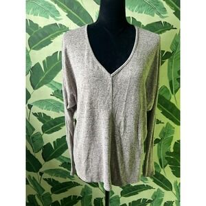 Green Envelope V-Neck Knit Top Women Large Taupe